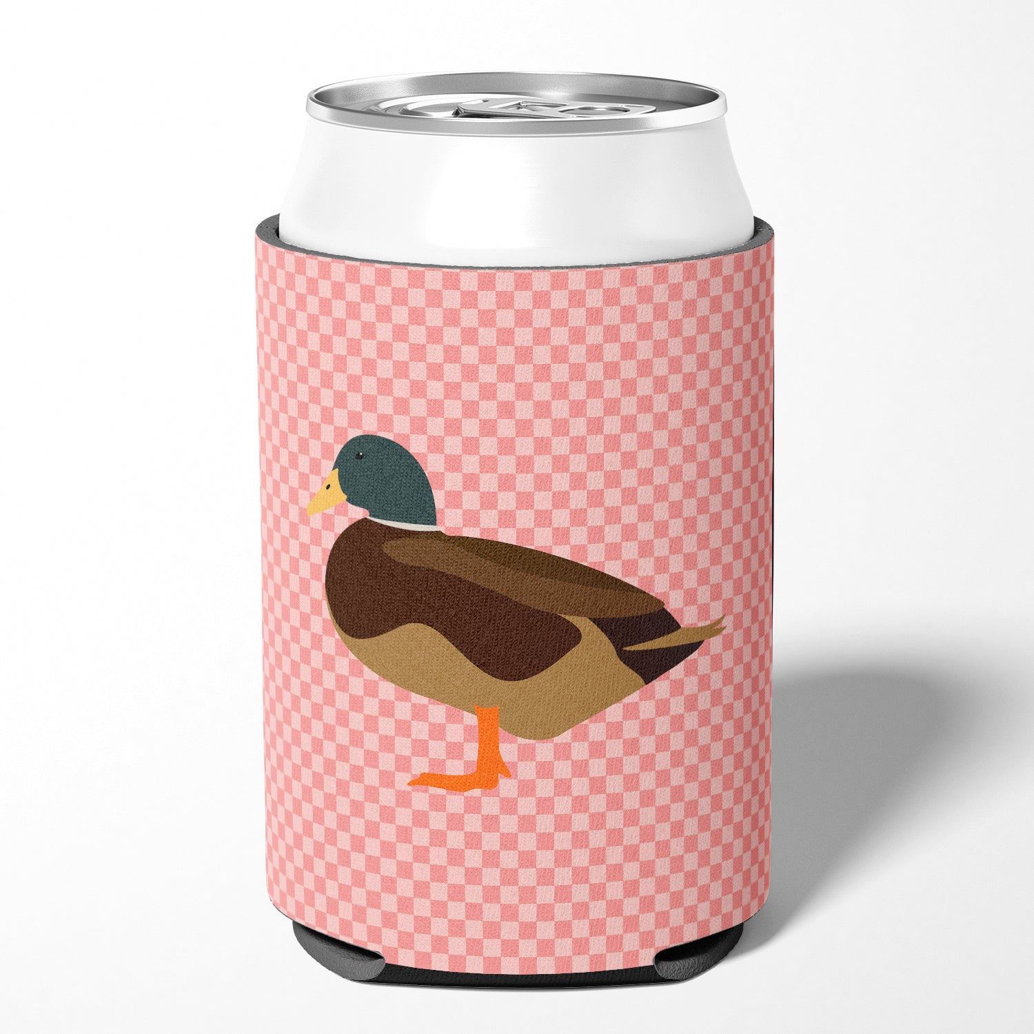 Silver Bantam Duck Pink Check Can or Bottle Hugger BB7867CC