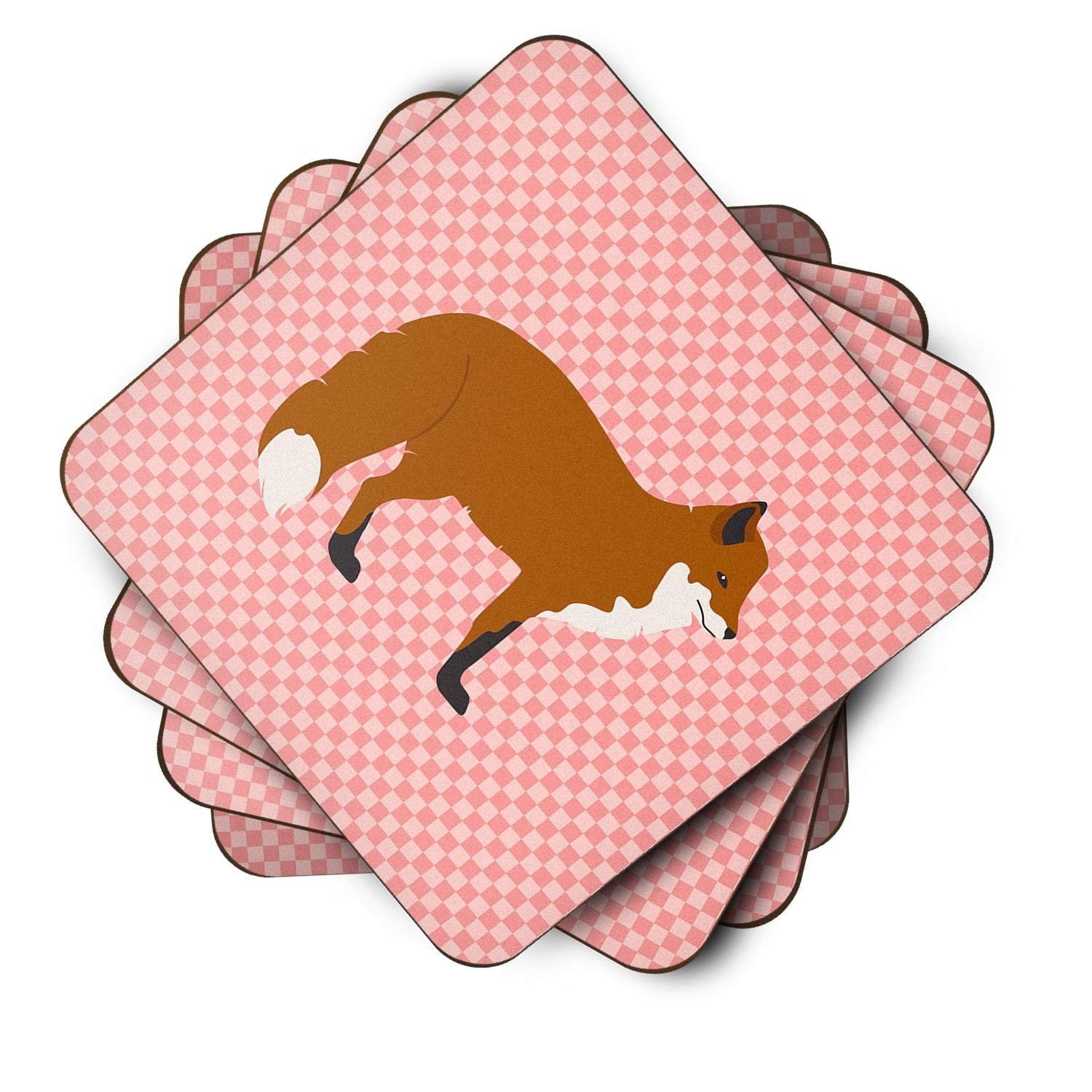 Red Fox Pink Check Foam Coaster Set of 4 BB7876FC - the-store.com