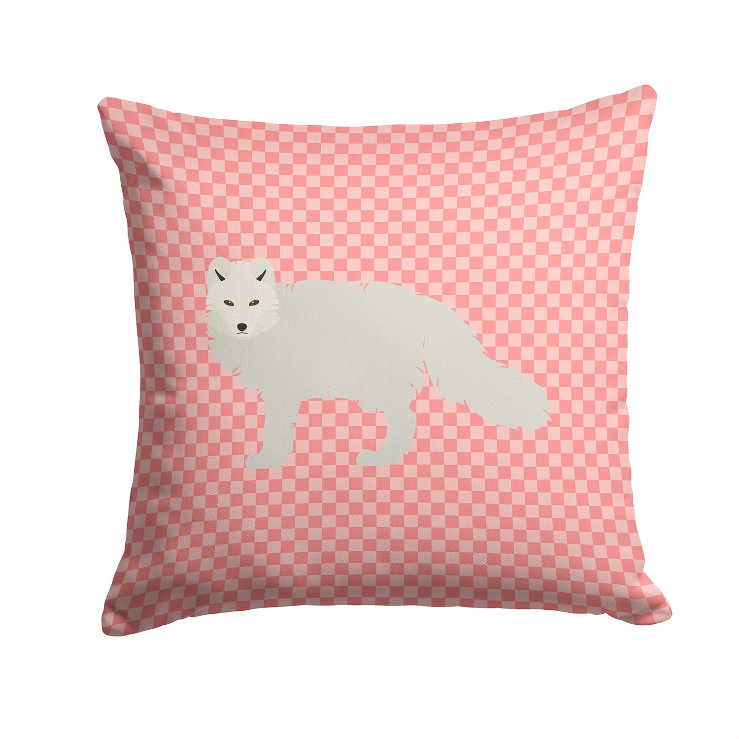 White Arctic Fox Pink Check Fabric Decorative Pillow BB7877PW1414 - the-store.com