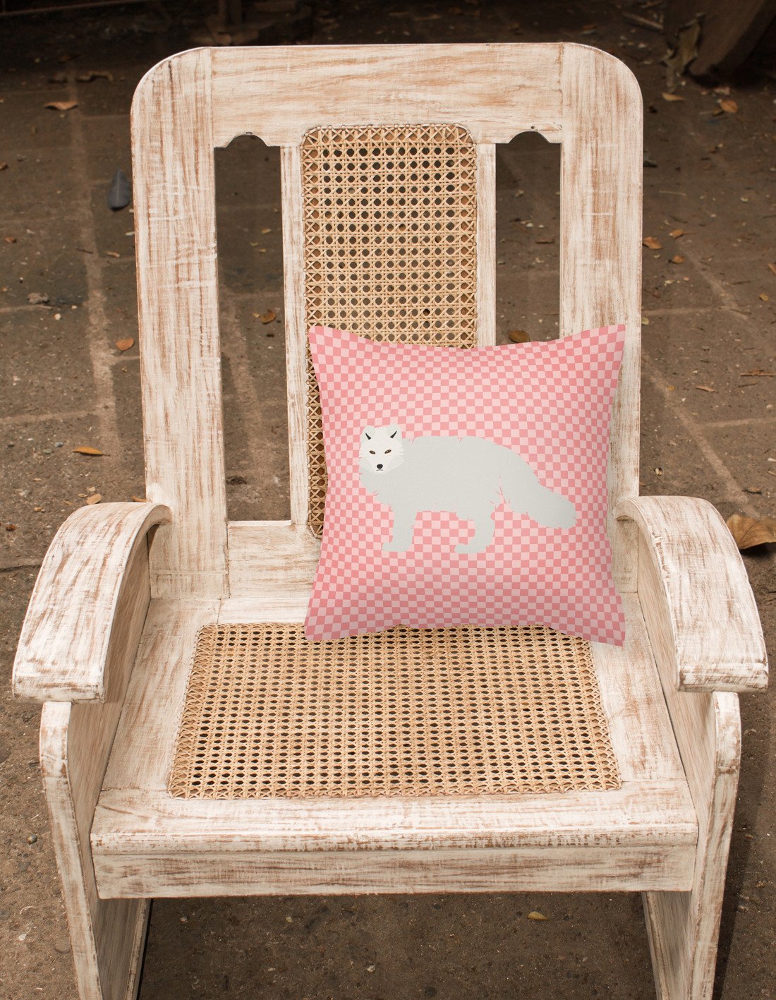 White Arctic Fox Pink Check Fabric Decorative Pillow BB7877PW1818 by Caroline's Treasures