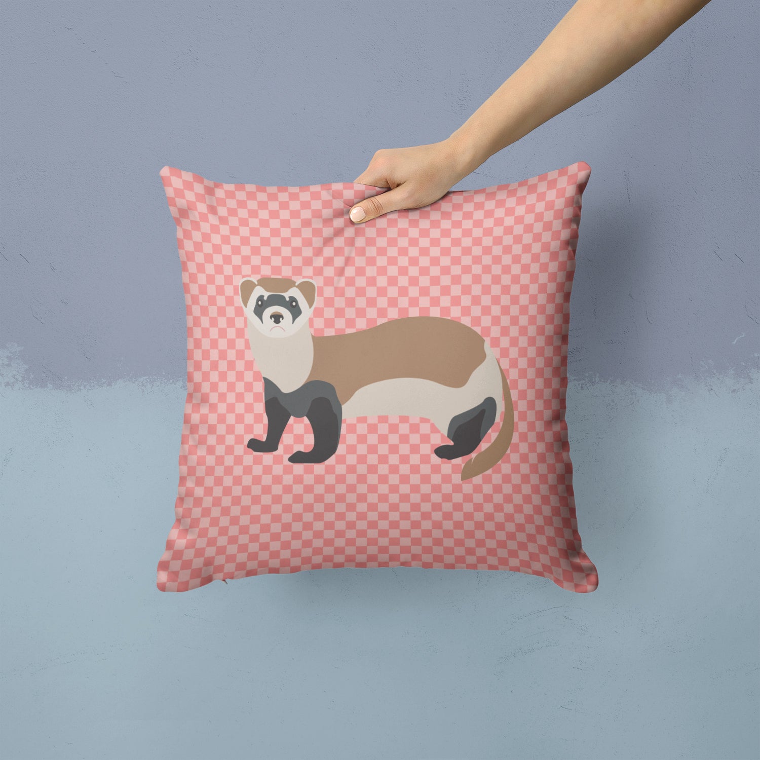 Ferret Pink Check Fabric Decorative Pillow BB7878PW1414 - the-store.com