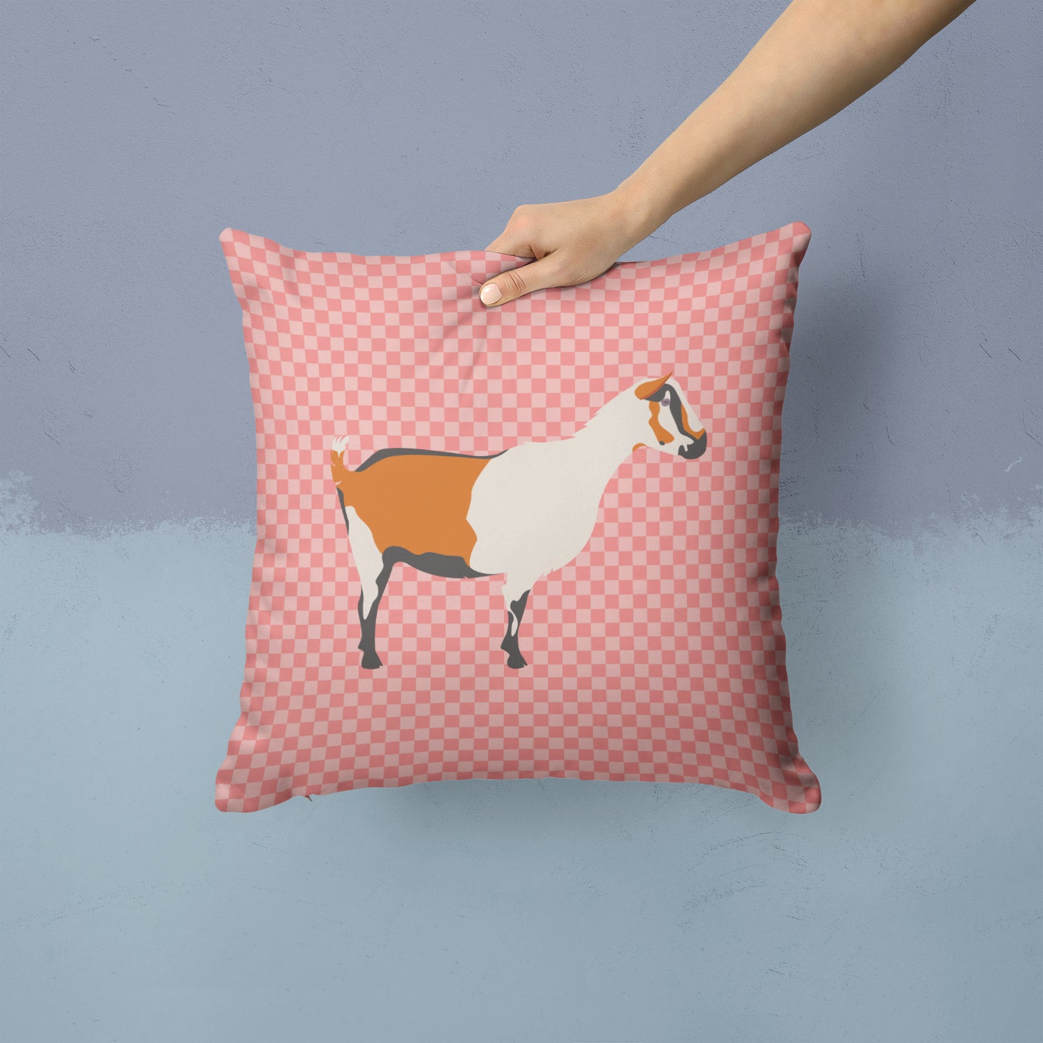 Alpine Goat Pink Check Fabric Decorative Pillow - the-store.com