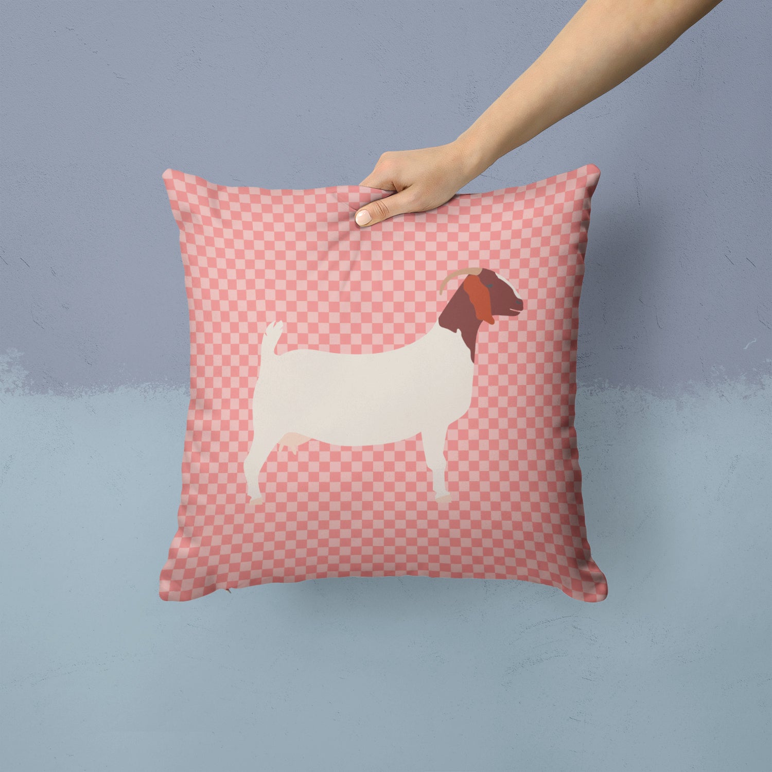 Boer Goat Pink Check Fabric Decorative Pillow BB7886PW1414 - the-store.com