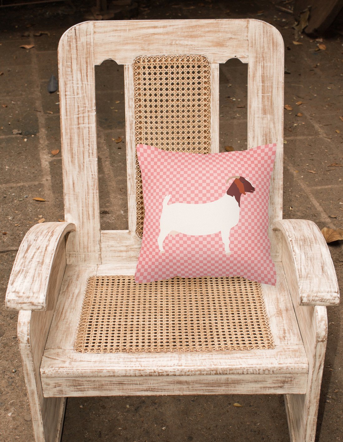 Boer Goat Pink Check Fabric Decorative Pillow BB7886PW1818 by Caroline's Treasures