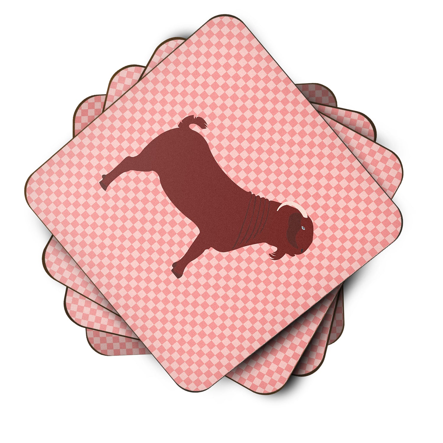 Kalahari Red Goat Pink Check Foam Coaster Set of 4 BB7891FC - the-store.com