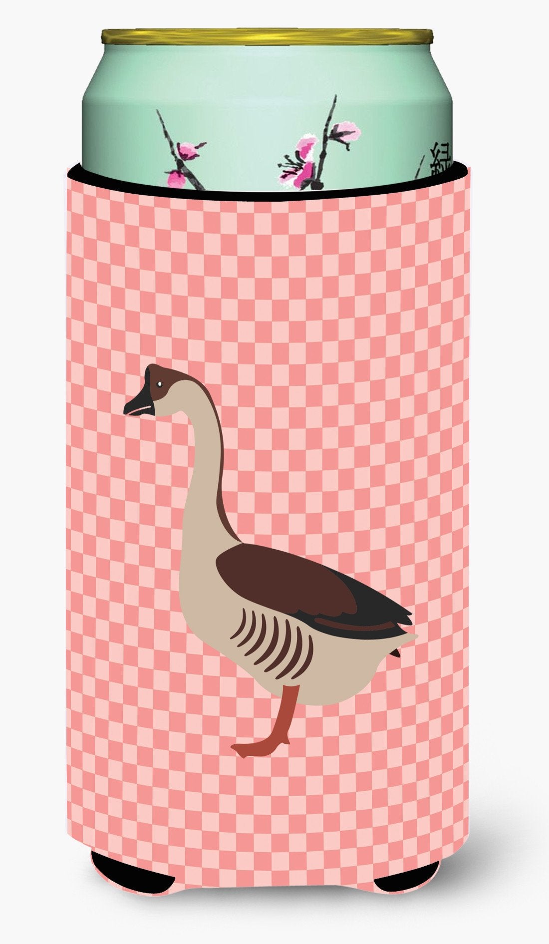 Chinese Goose Pink Check Tall Boy Beverage Insulator Hugger BB7896TBC by Caroline's Treasures
