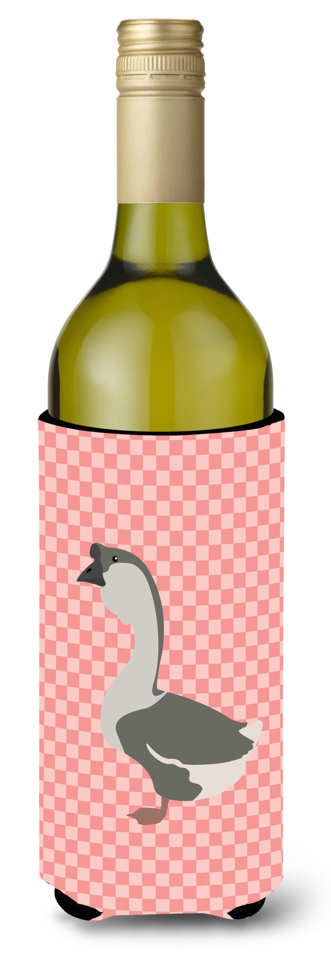 African Goose Pink Check Wine Bottle Beverge Insulator Hugger BB7899LITERK by Caroline's Treasures