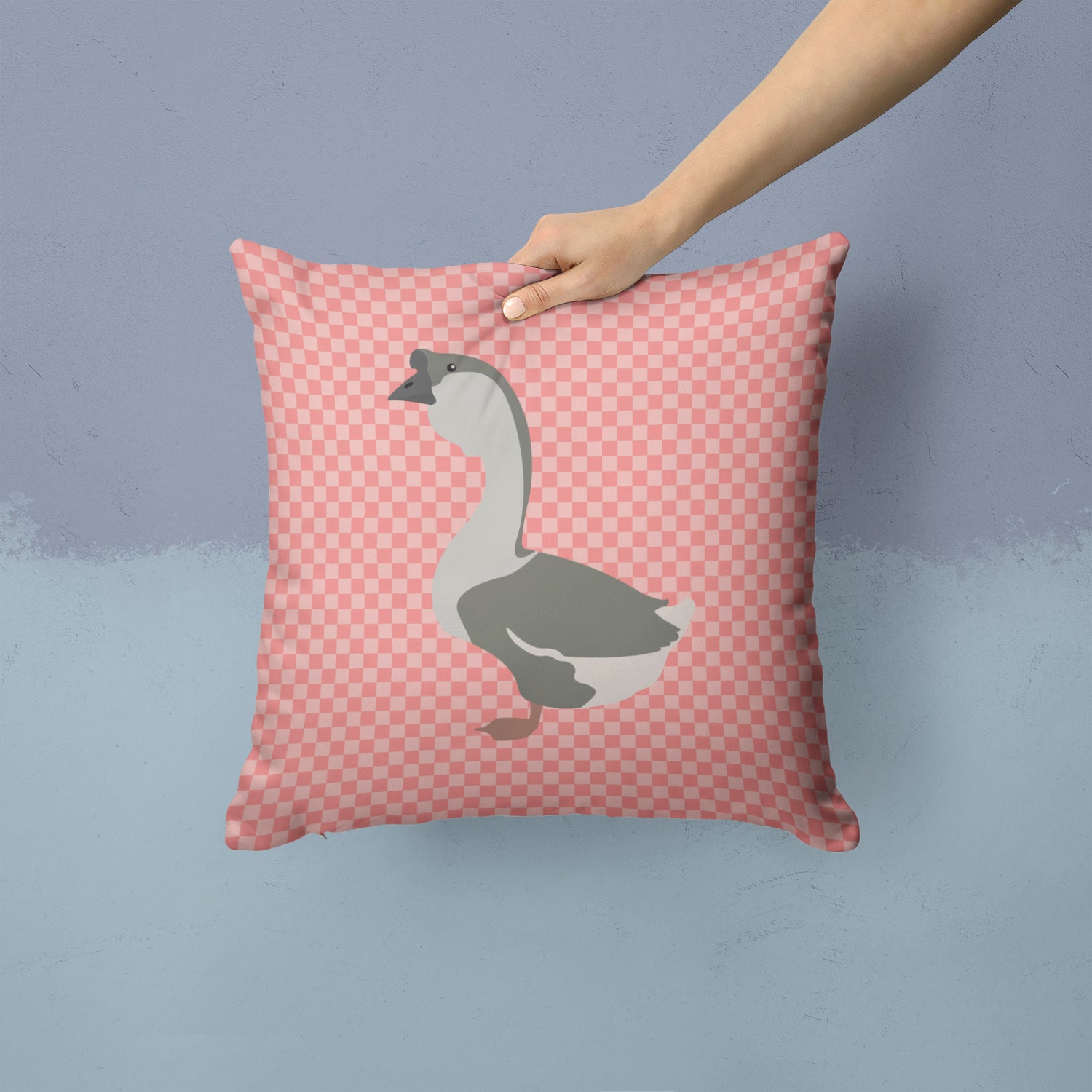 African Goose Pink Check Fabric Decorative Pillow BB7899PW1414 - the-store.com
