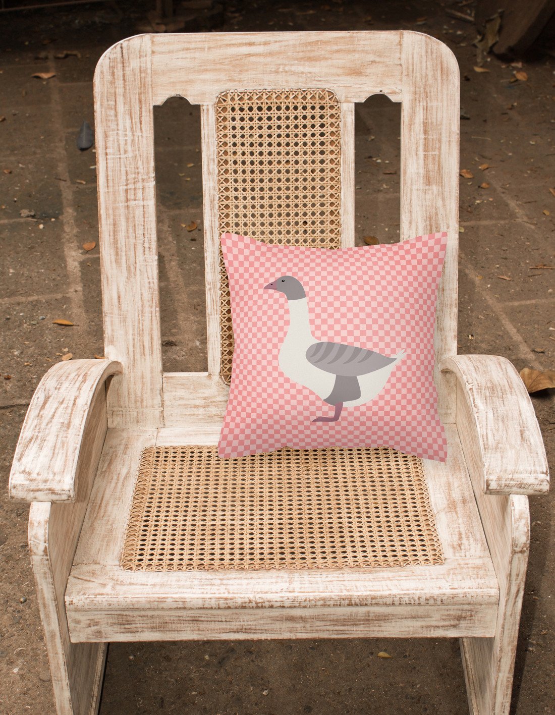 Buff Grey Back Goose Pink Check Fabric Decorative Pillow BB7901PW1818 by Caroline's Treasures