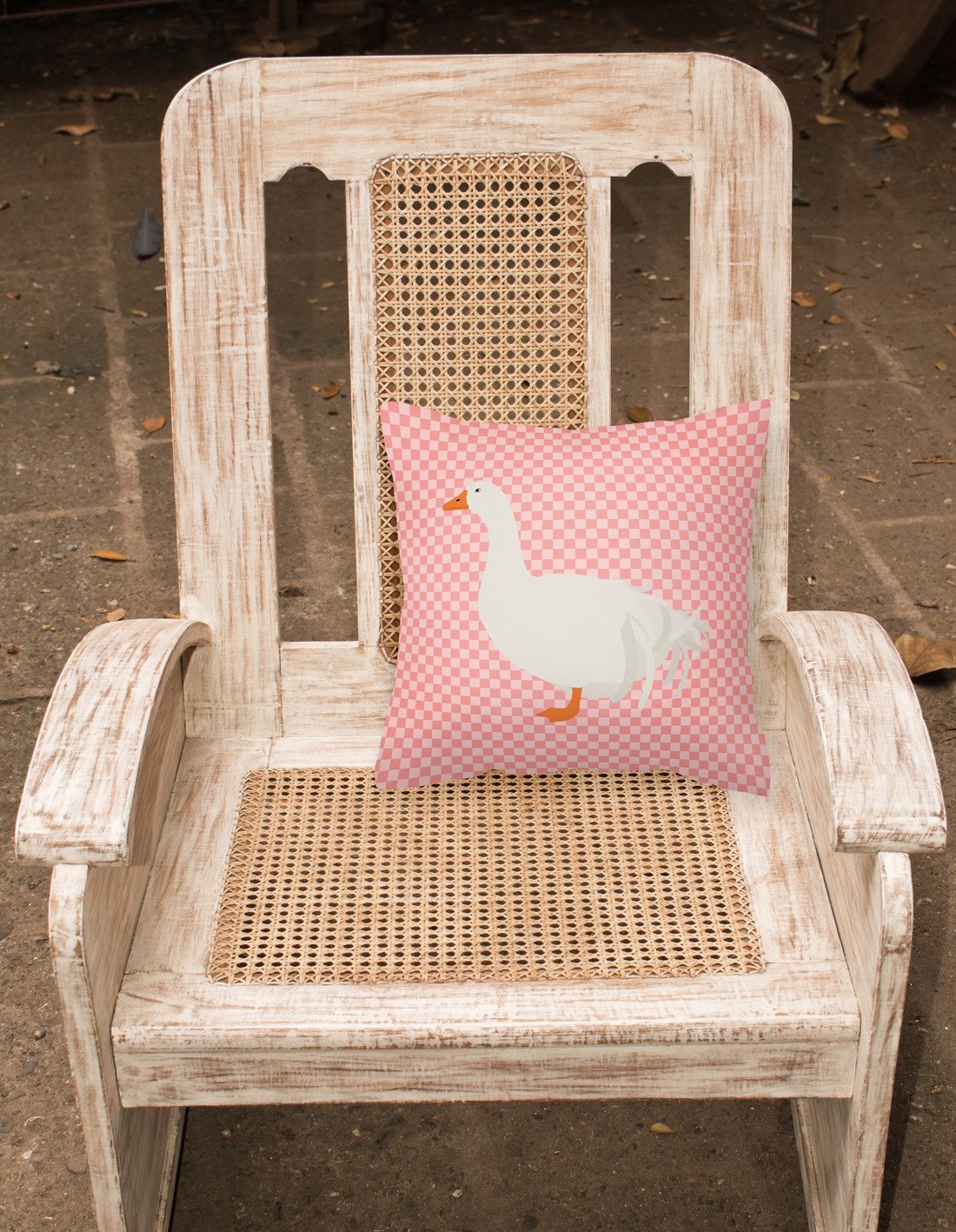 Sebastopol Goose Pink Check Fabric Decorative Pillow BB7902PW1818 by Caroline's Treasures