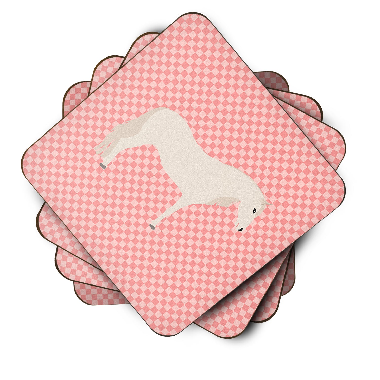 Paso Fino Horse Pink Check Foam Coaster Set of 4 BB7905FC - the-store.com
