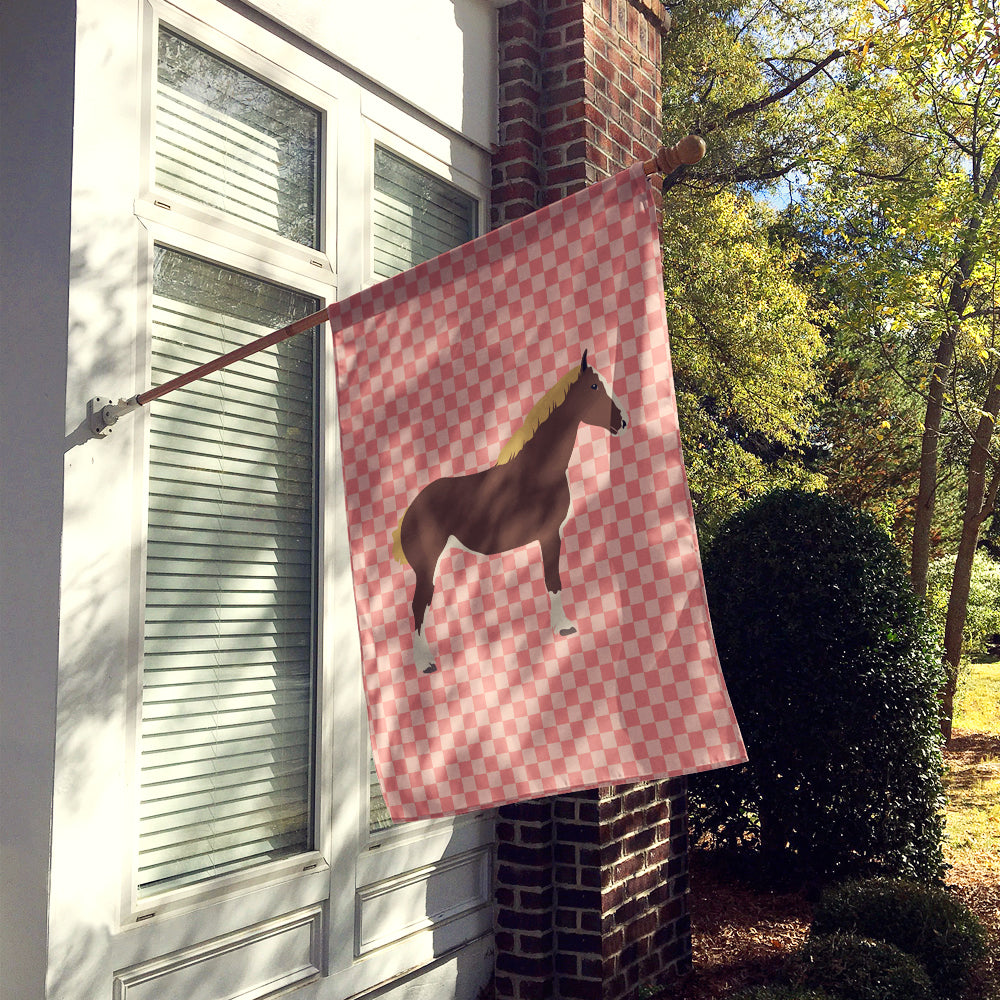 Percheron Horse Pink Check Flag Canvas House Size BB7906CHF