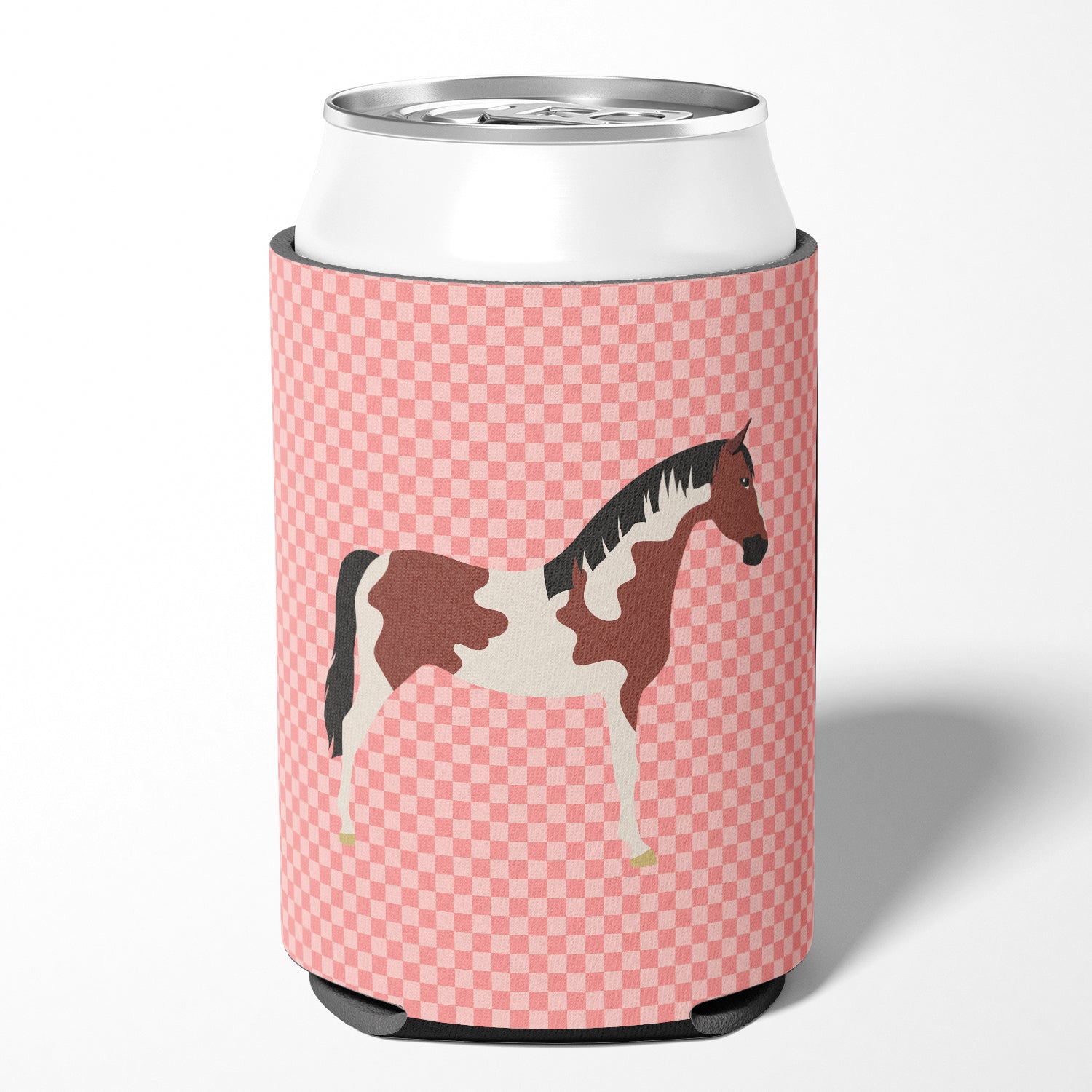 Pinto Horse Pink Check Can or Bottle Hugger BB7907CC