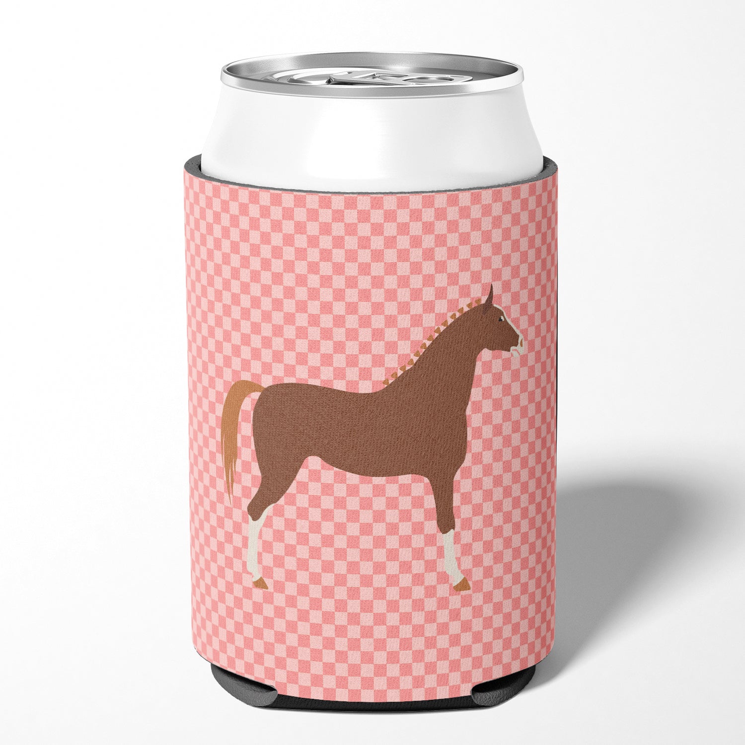 Hannoverian Horse Pink Check Can or Bottle Hugger BB7909CC
