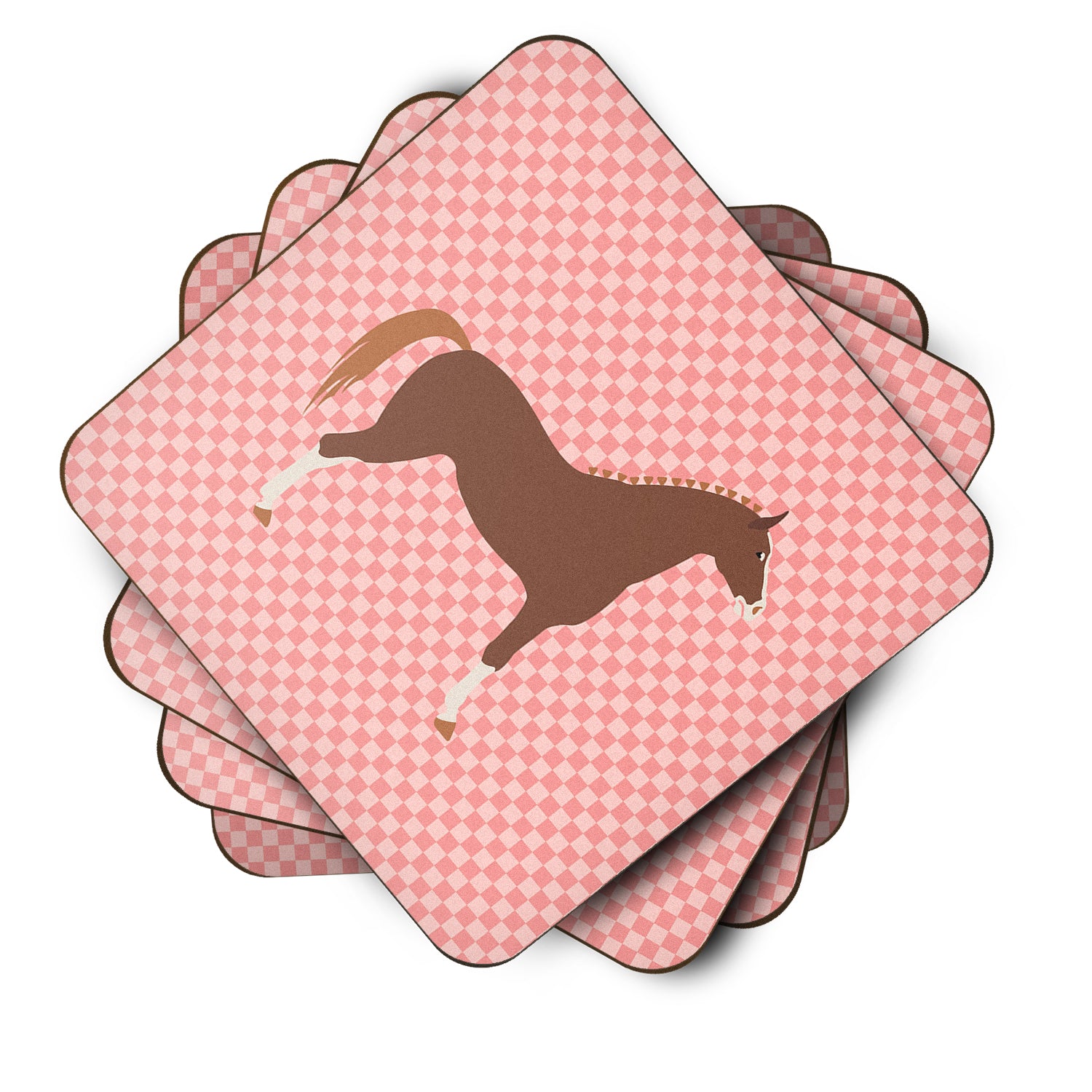 Hannoverian Horse Pink Check Foam Coaster Set of 4 BB7909FC - the-store.com