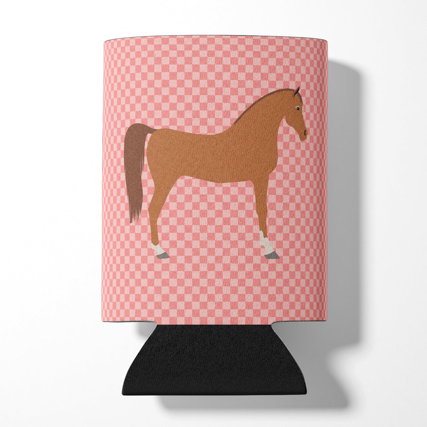 Arabian Horse Pink Check Can or Bottle Hugger