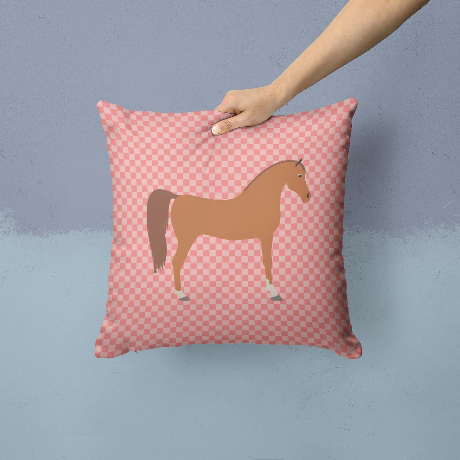 Arabian Horse Pink Check Fabric Decorative Pillow BB7911PW1414 - the-store.com