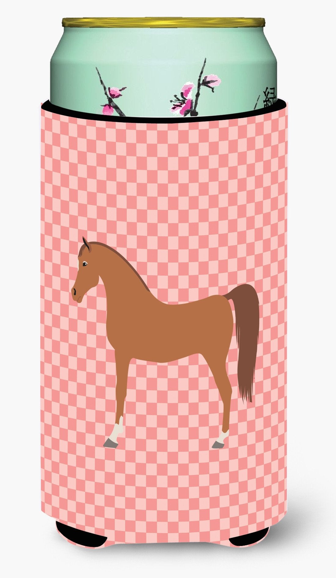Arabian Horse Pink Check Tall Boy Beverage Insulator Hugger BB7911TBC by Caroline's Treasures