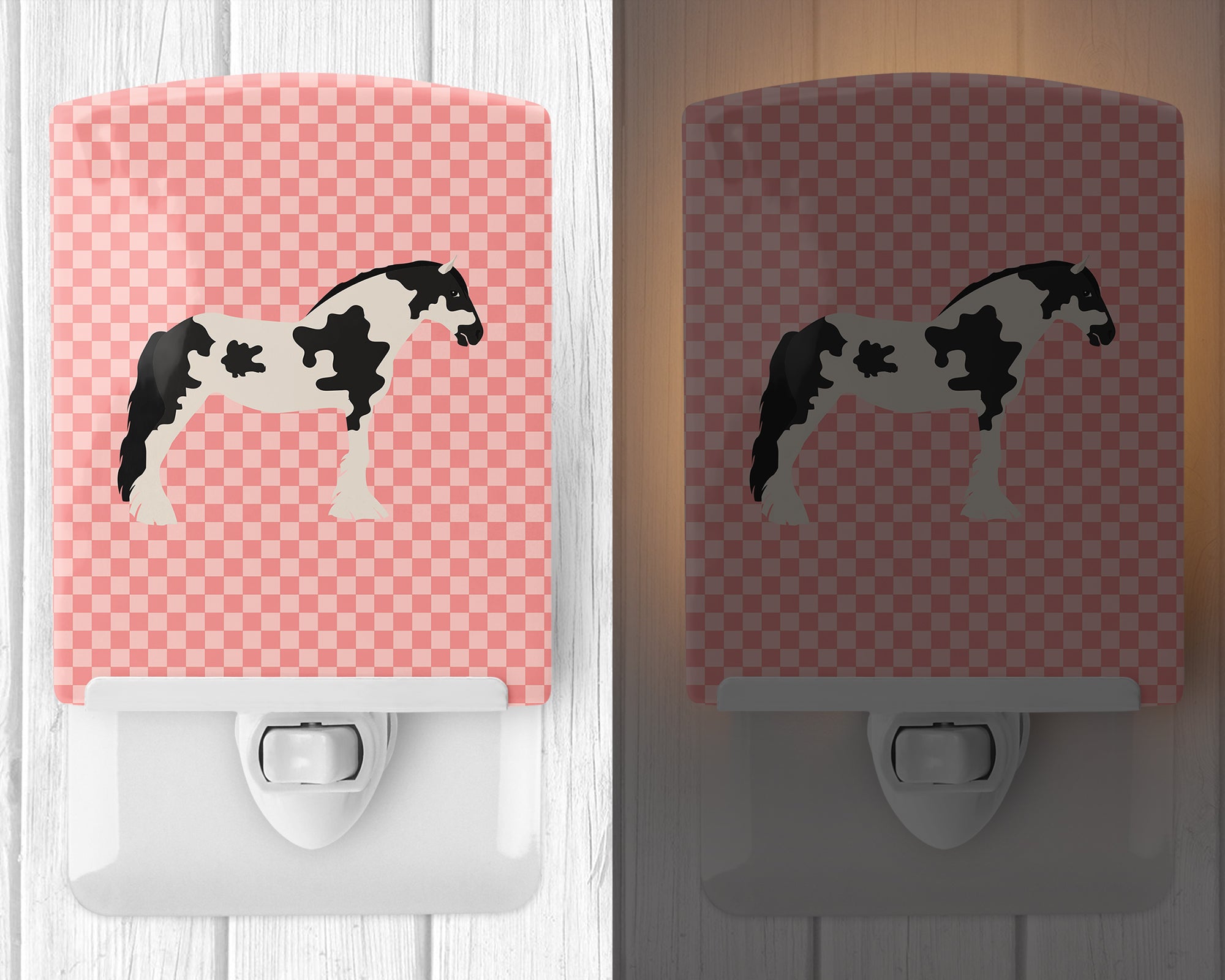 Cyldesdale Horse Pink Check Ceramic Night Light BB7912CNL - the-store.com