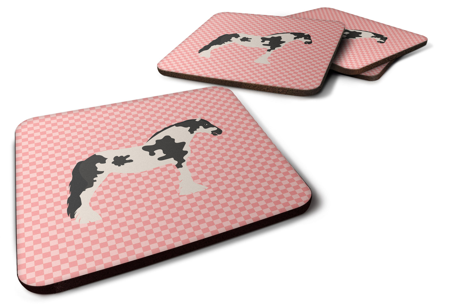 Cyldesdale Horse Pink Check Foam Coaster Set of 4 BB7912FC - the-store.com