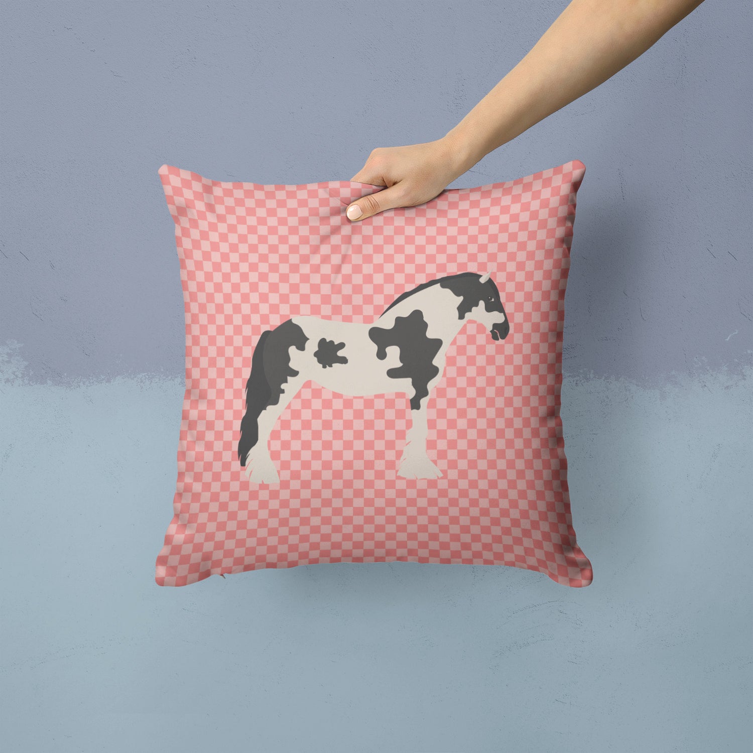 Cyldesdale Horse Pink Check Fabric Decorative Pillow BB7912PW1414 - the-store.com
