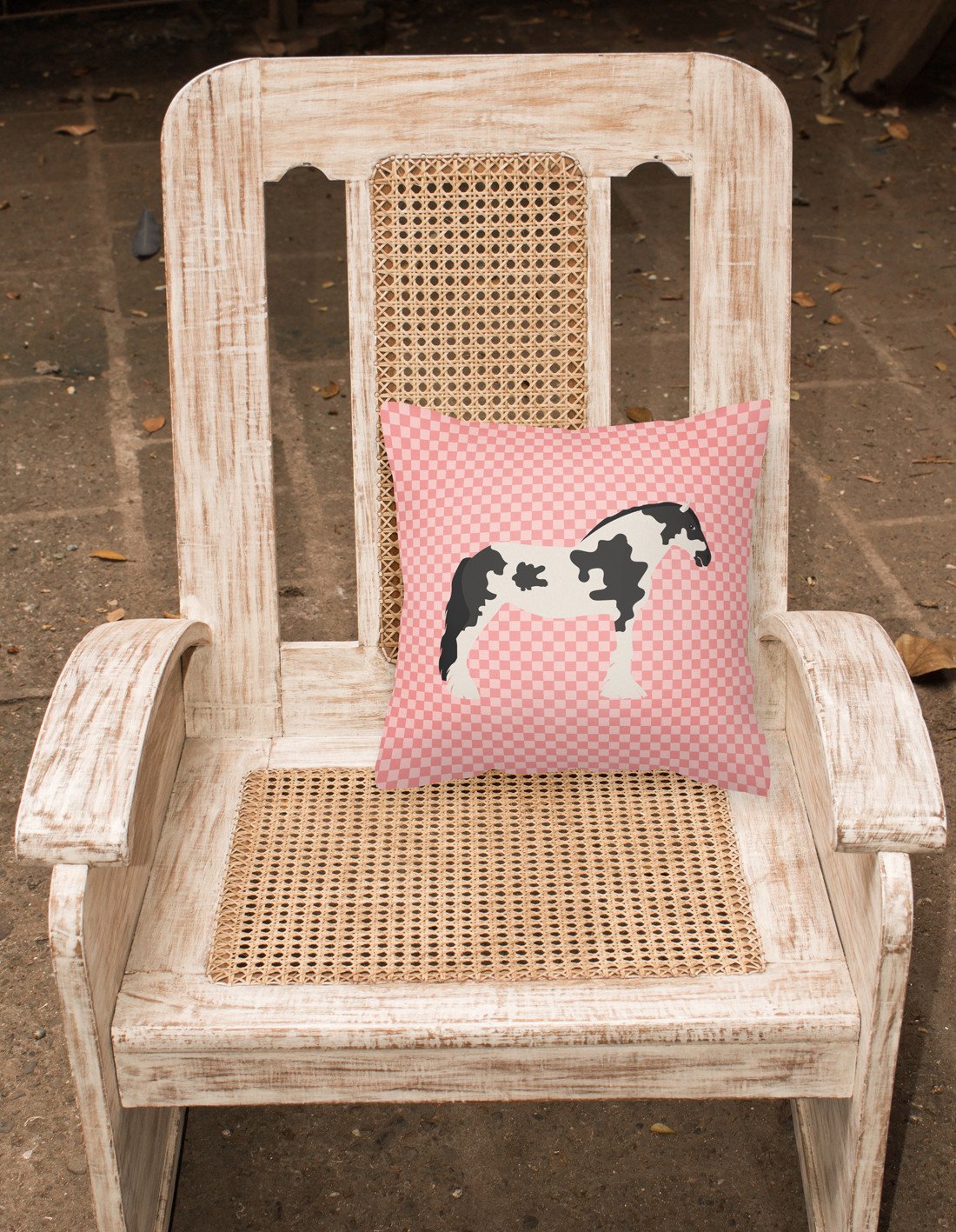 Cyldesdale Horse Pink Check Fabric Decorative Pillow BB7912PW1818 by Caroline's Treasures
