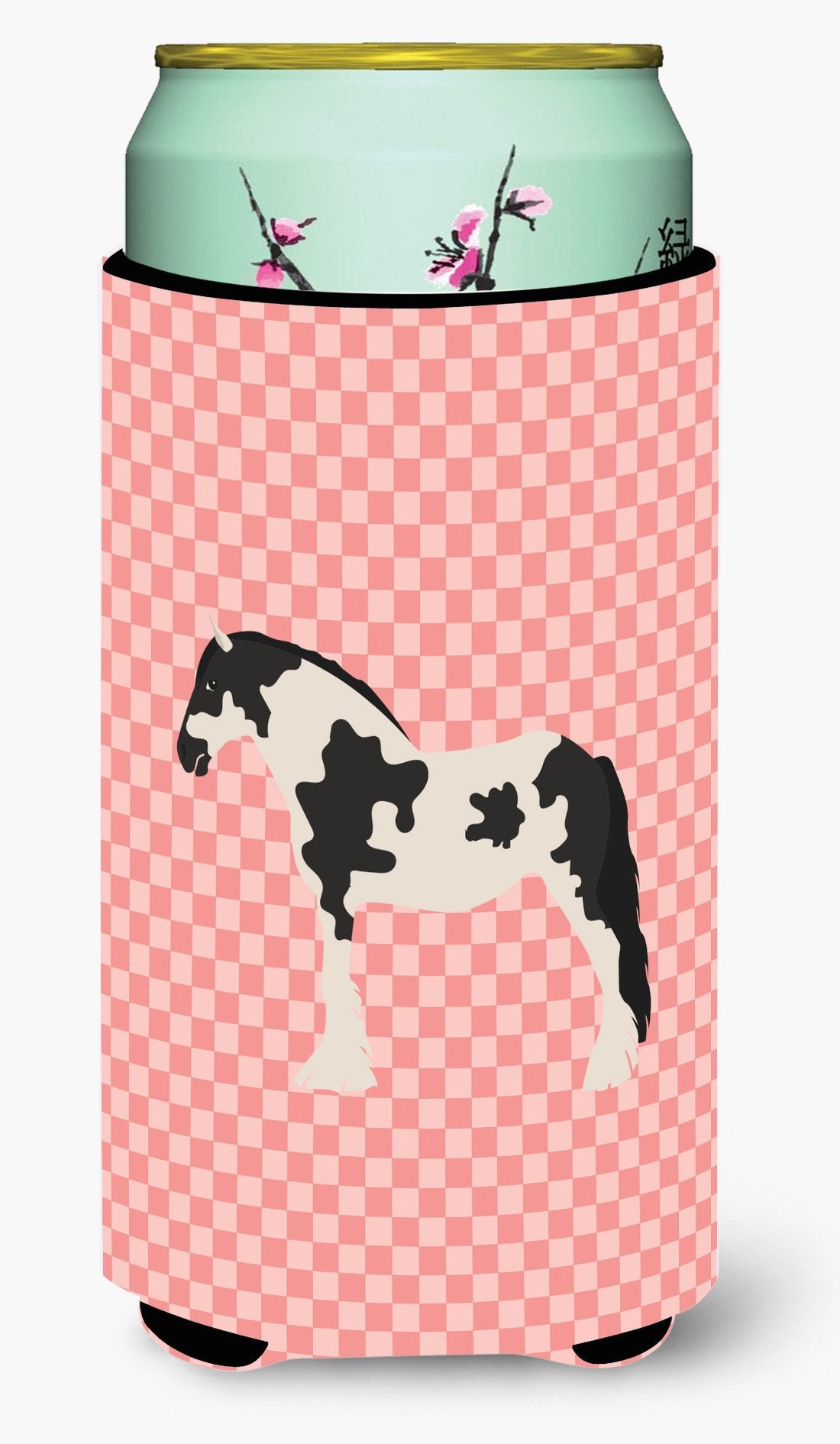 Cyldesdale Horse Pink Check Tall Boy Beverage Insulator Hugger BB7912TBC by Caroline's Treasures