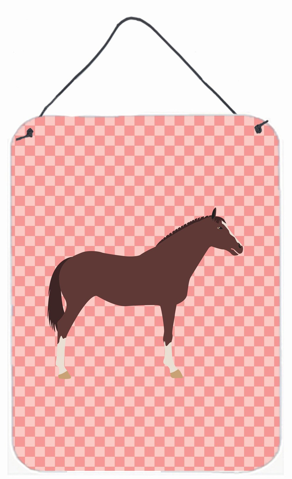 English Thoroughbred Horse Pink Check Wall or Door Hanging Prints BB7913DS1216 by Caroline's Treasures