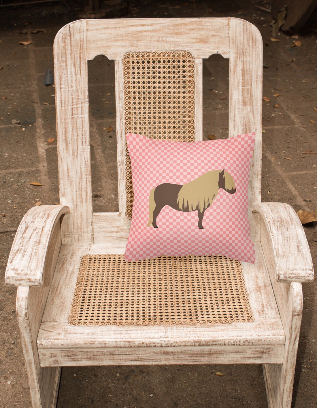 Shetland Pony Horse Pink Check Fabric Decorative Pillow BB7914PW1818 by Caroline's Treasures