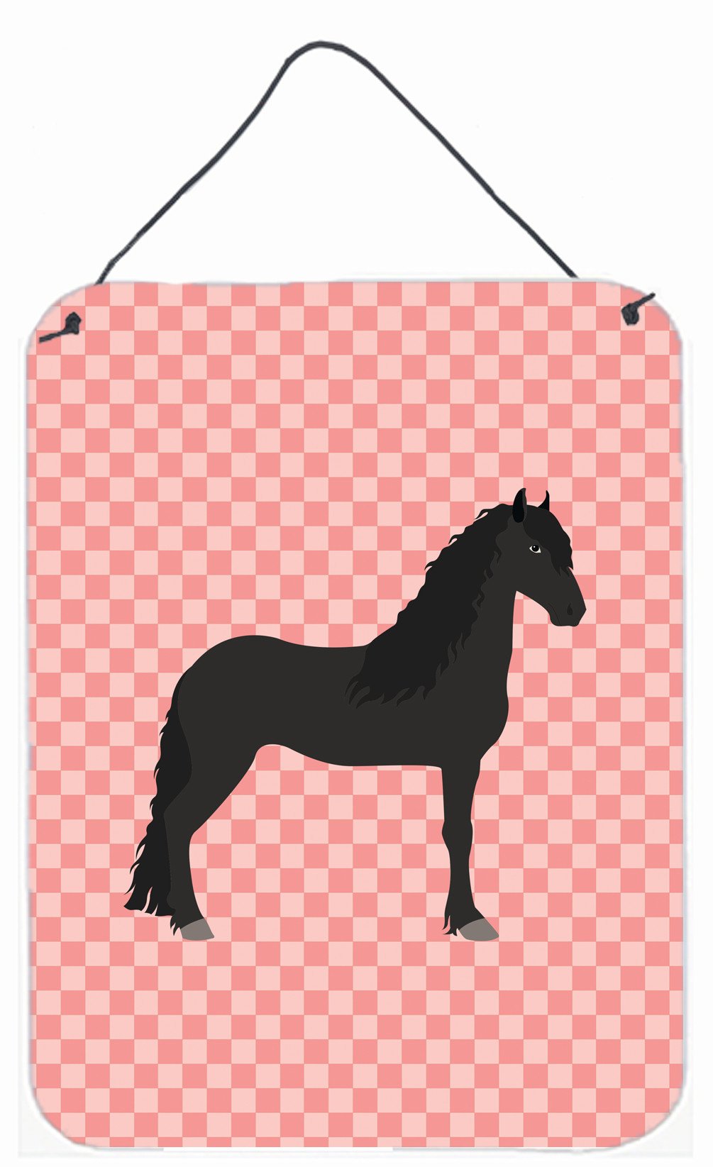 Friesian Horse Pink Check Wall or Door Hanging Prints BB7915DS1216 by Caroline's Treasures