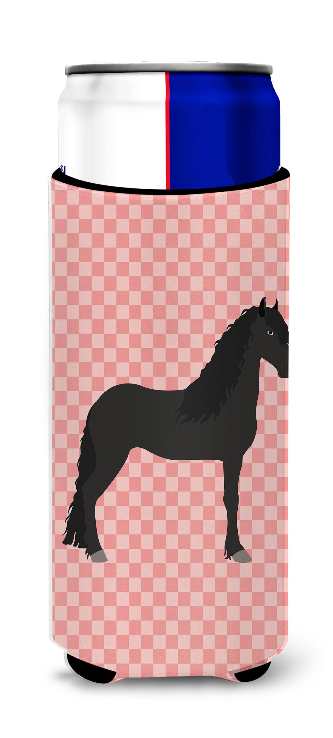 Friesian Horse Pink Check  Ultra Hugger for slim cans