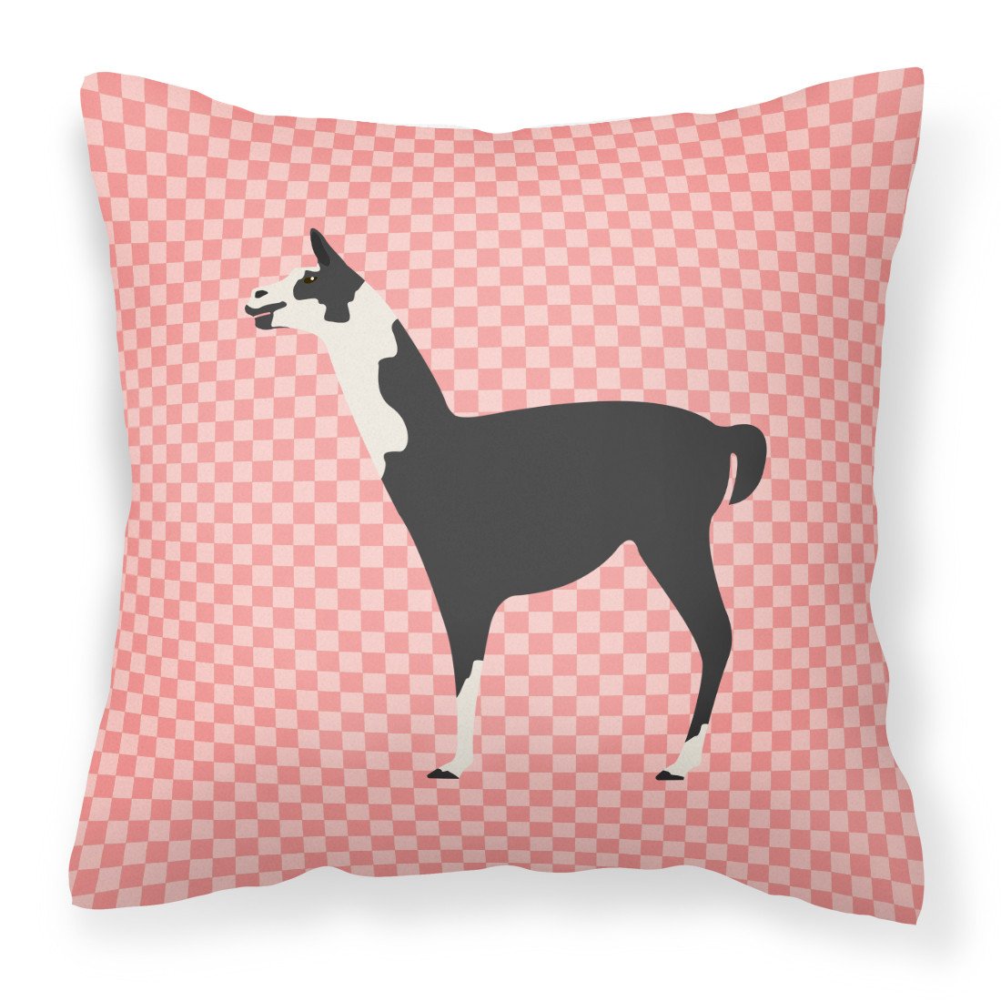 Llama Q' Ara Pink Check Fabric Decorative Pillow BB7918PW1818 by Caroline's Treasures