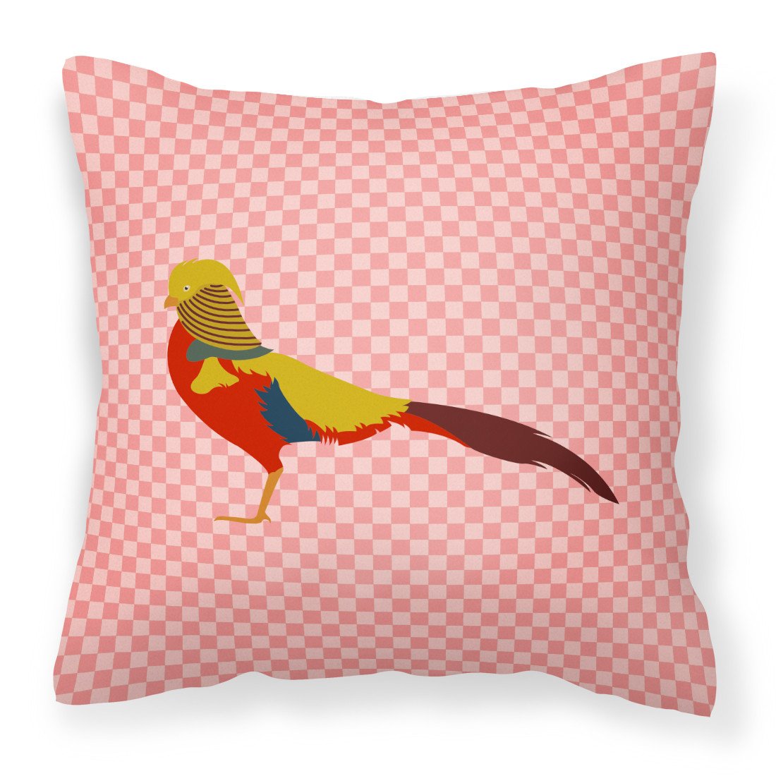 Golden or Chinese Pheasant Pink Check Fabric Decorative Pillow BB7928PW1818 by Caroline's Treasures