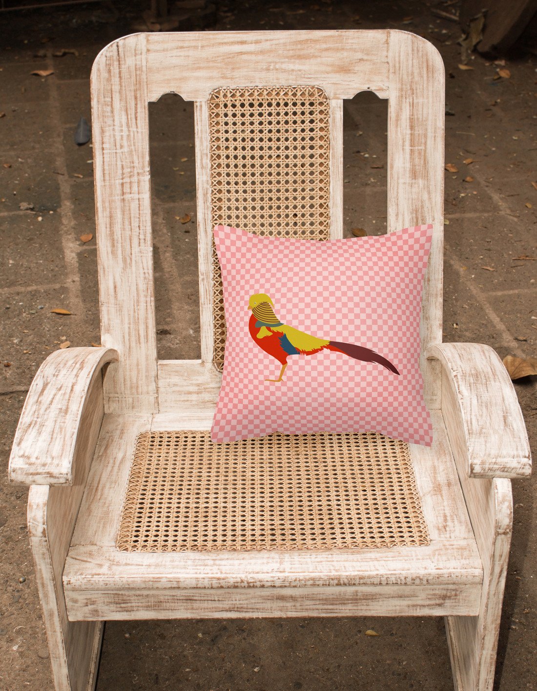 Golden or Chinese Pheasant Pink Check Fabric Decorative Pillow BB7928PW1818 by Caroline's Treasures