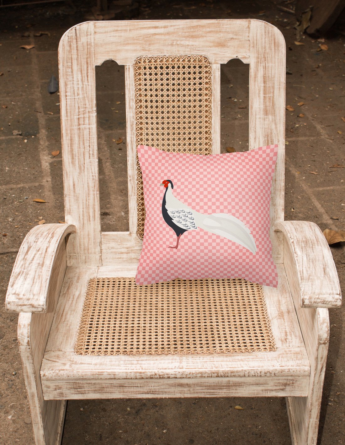 Silver Pheasant Pink Check Fabric Decorative Pillow BB7929PW1818 by Caroline's Treasures