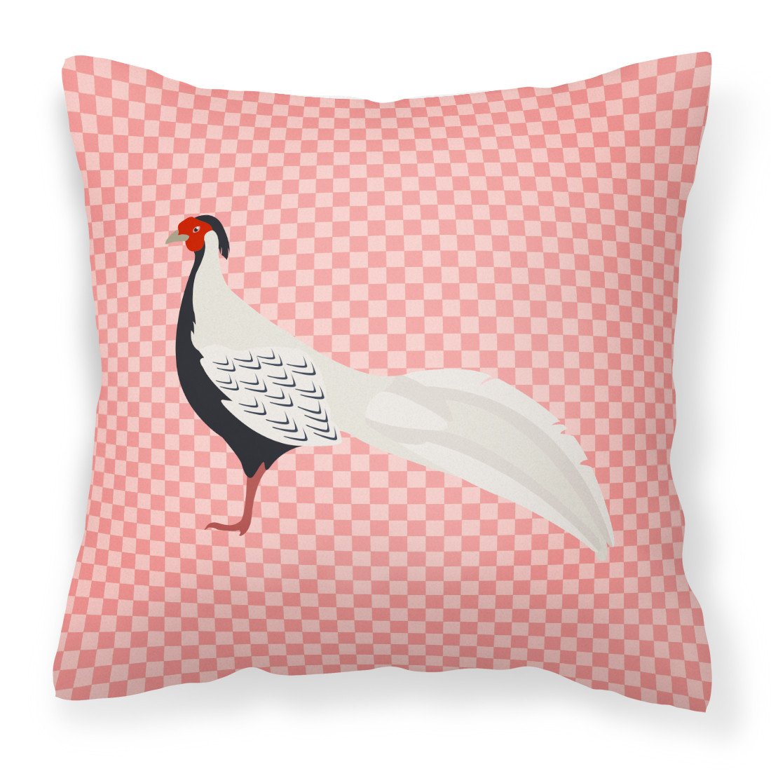 Silver Pheasant Pink Check Fabric Decorative Pillow BB7929PW1818 by Caroline's Treasures