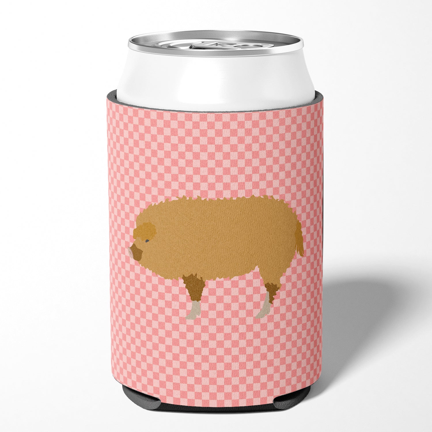 Hungarian Mangalica Pig Pink Check Can or Bottle Hugger BB7934CC