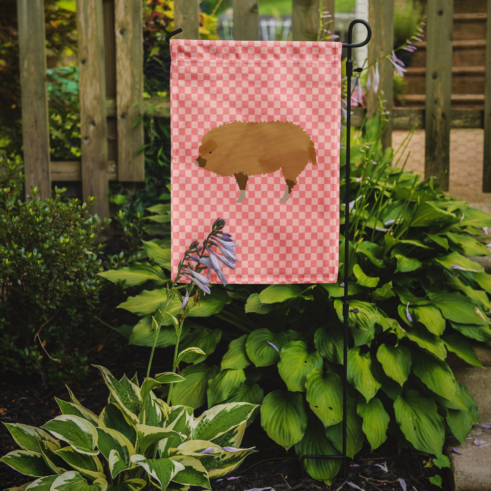 Hungarian Mangalica Pig Pink Check Flag Garden Size
