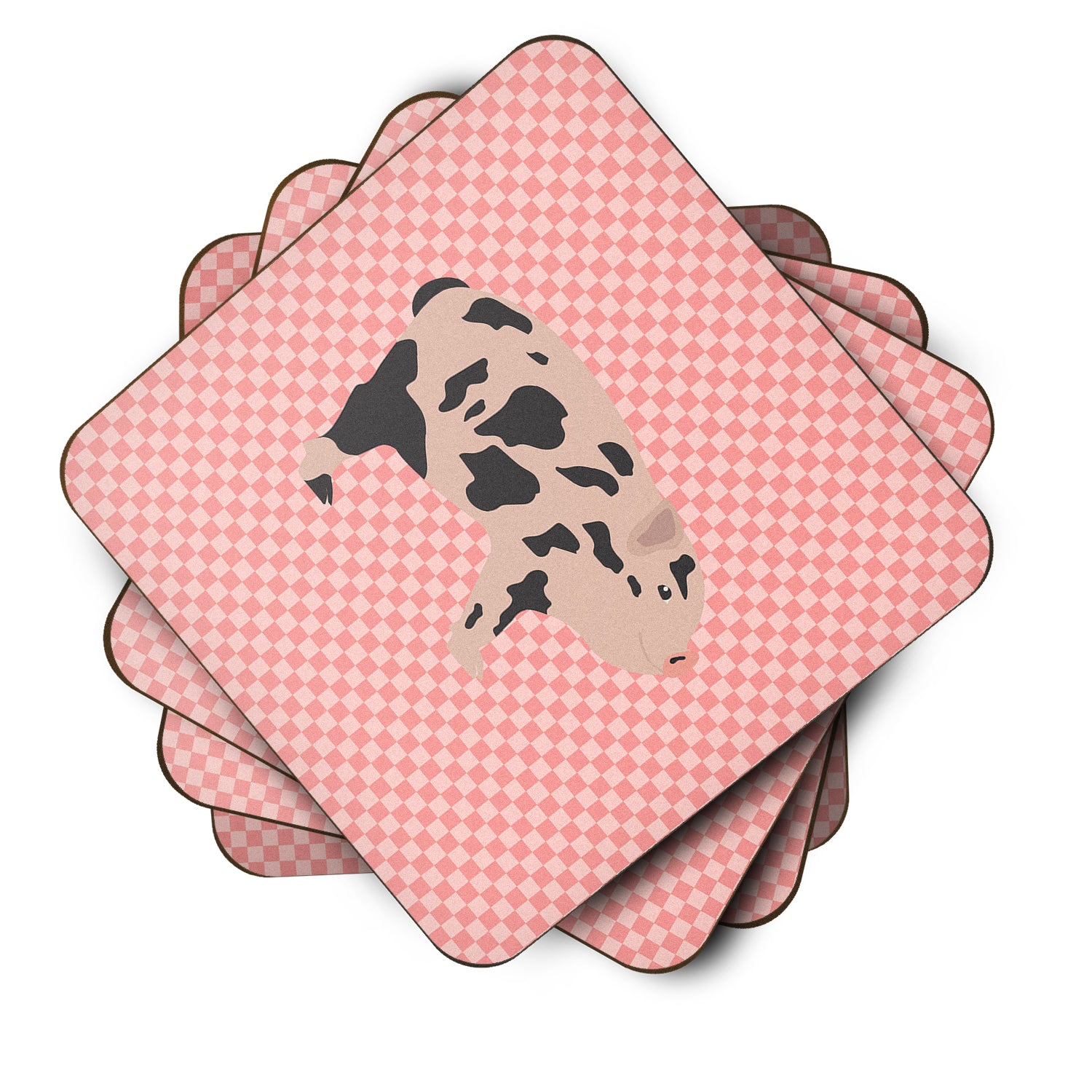 Mini Miniature Pig Pink Check Foam Coaster Set of 4 BB7935FC - the-store.com