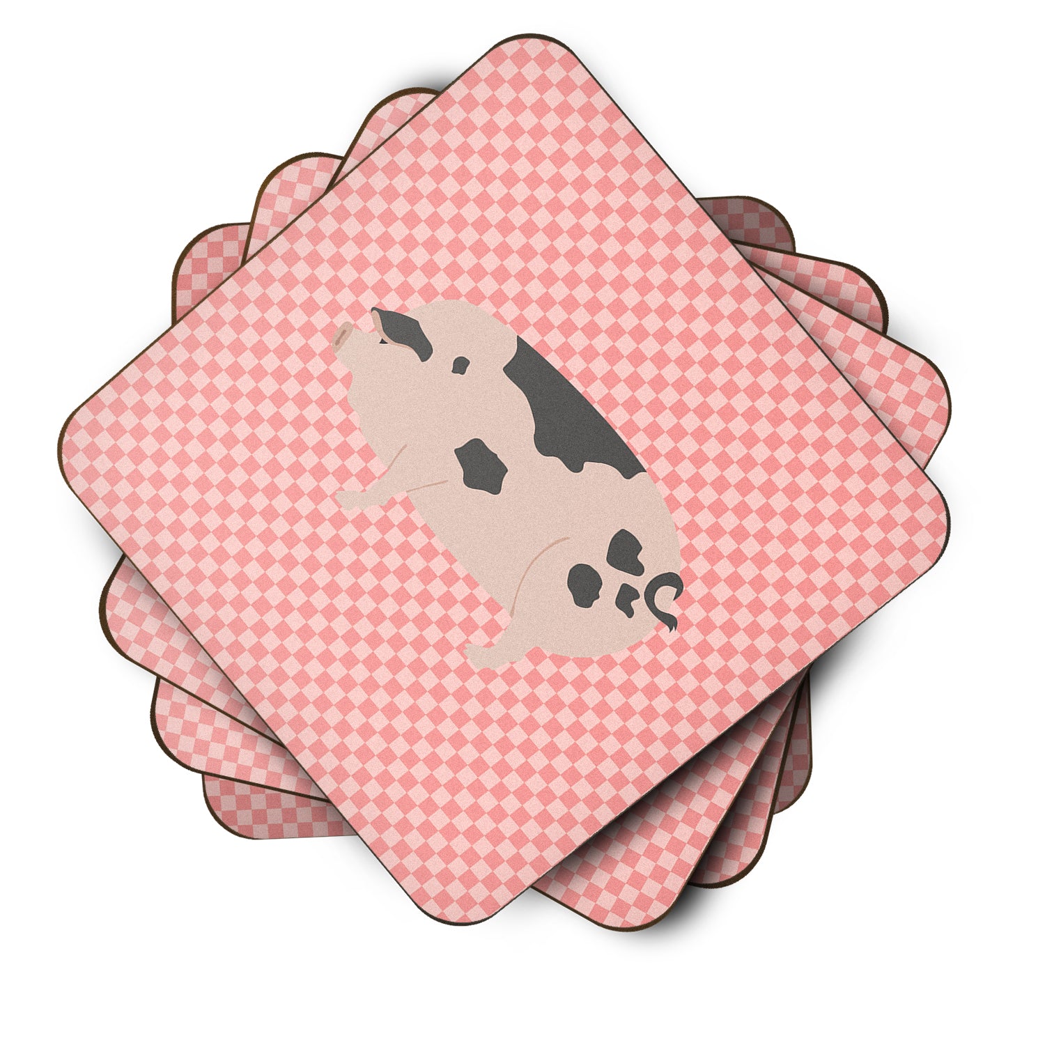 Gloucester Old Spot Pig Pink Check Foam Coaster Set of 4 BB7940FC - the-store.com