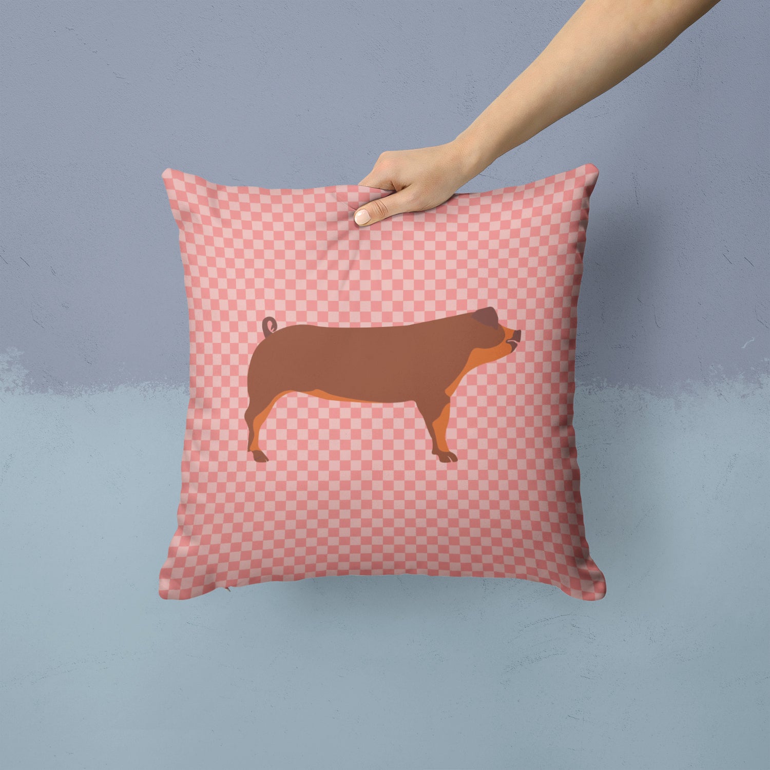 Duroc Pig Pink Check Fabric Decorative Pillow BB7942PW1414 - the-store.com
