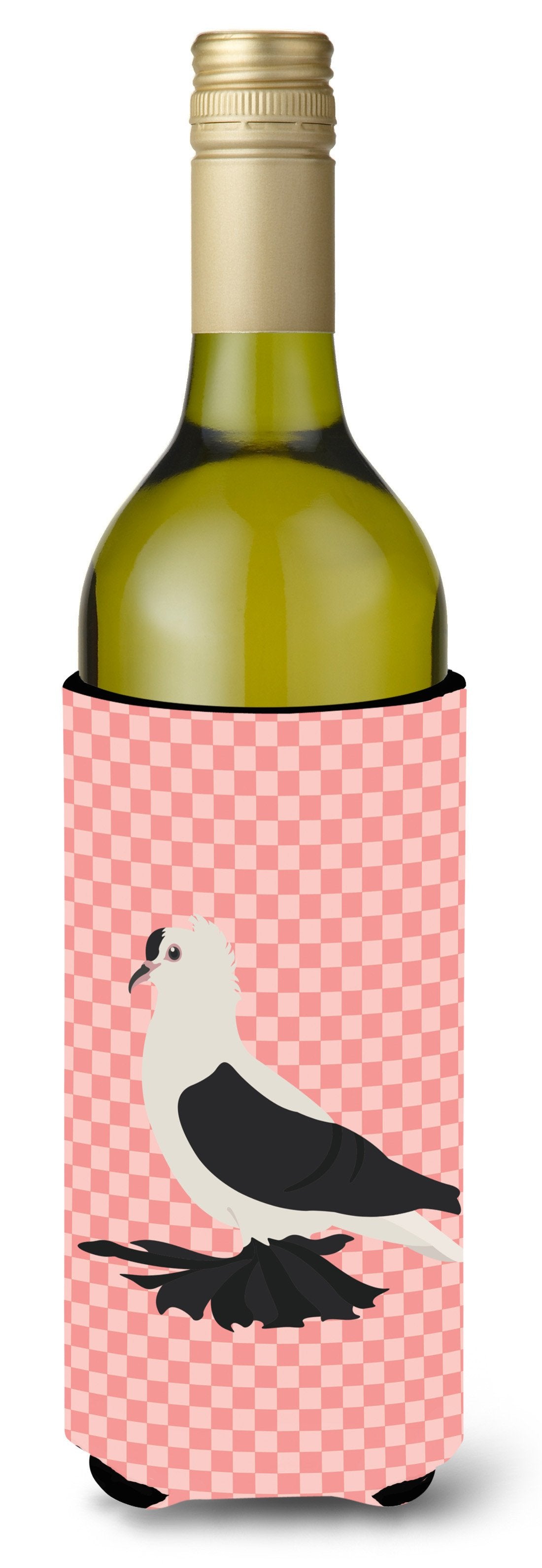 Saxon Fairy Swallow Pigeon Pink Check Wine Bottle Beverge Insulator Hugger BB7946LITERK by Caroline's Treasures