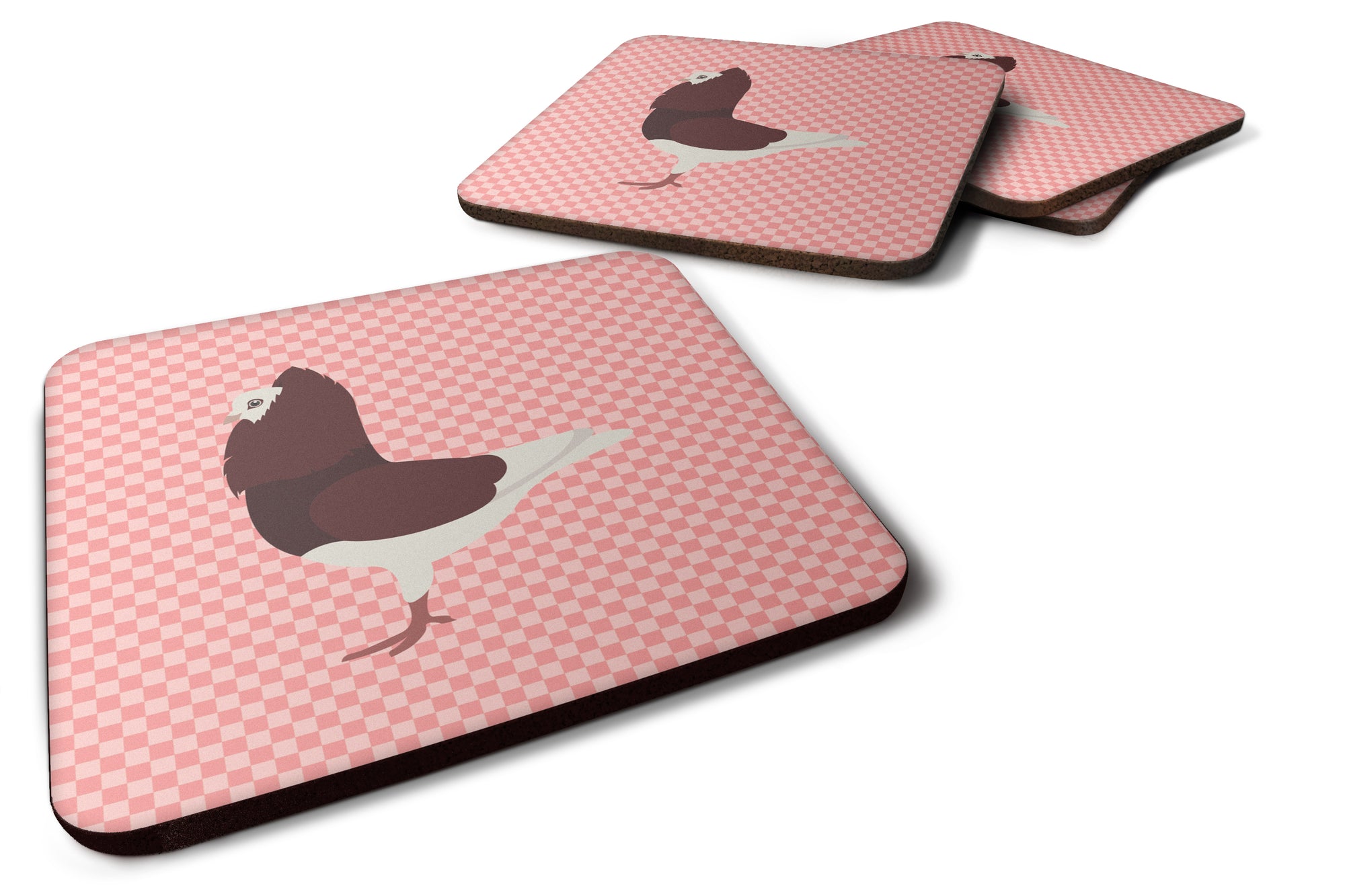 Capuchin Red Pigeon Pink Check Foam Coaster Set of 4 BB7948FC - the-store.com