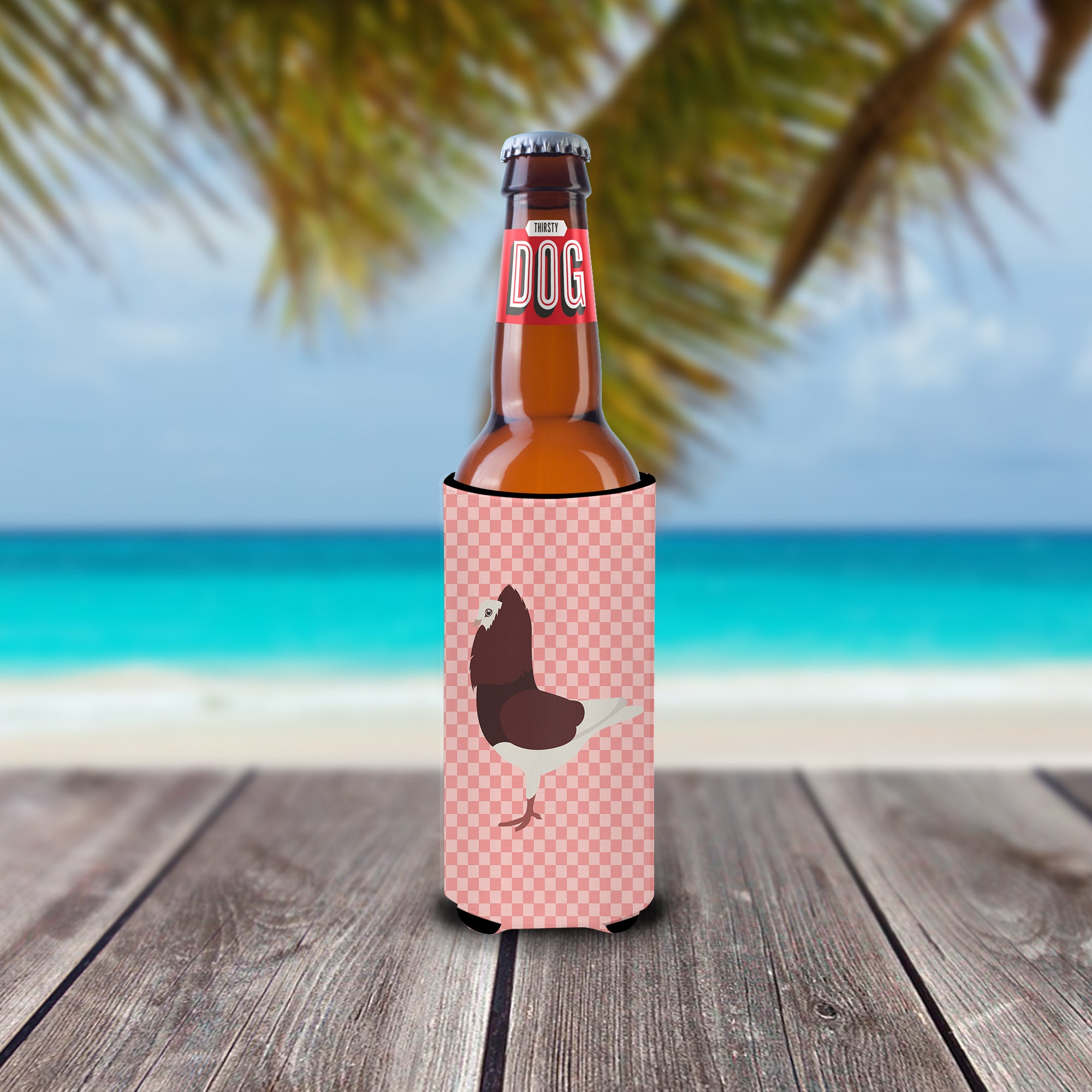 Capuchin Red Pigeon Pink Check  Ultra Hugger for slim cans