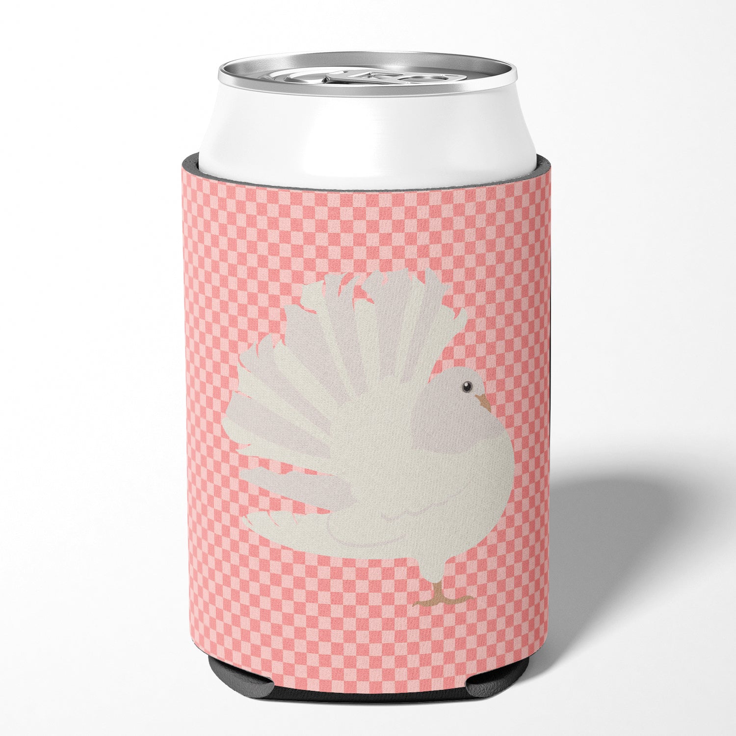 Silver Fantail Pigeon Pink Check Can or Bottle Hugger BB7950CC