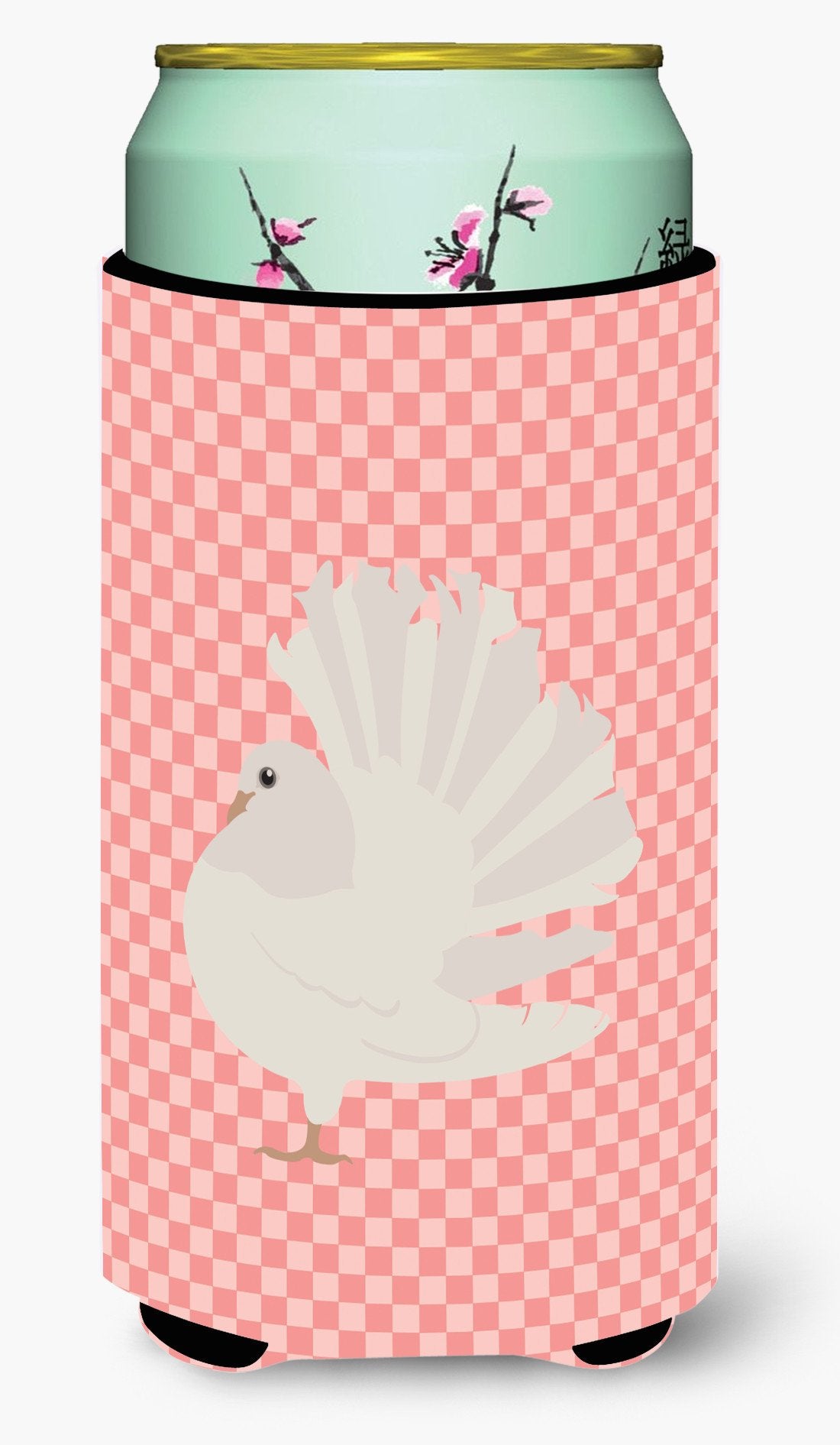 Silver Fantail Pigeon Pink Check Tall Boy Beverage Insulator Hugger BB7950TBC by Caroline's Treasures