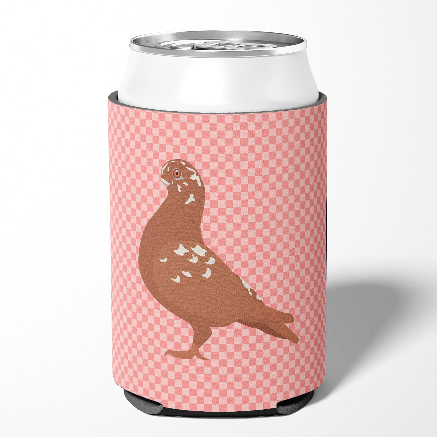 African Owl Pigeon Pink Check Can or Bottle Hugger BB7953CC