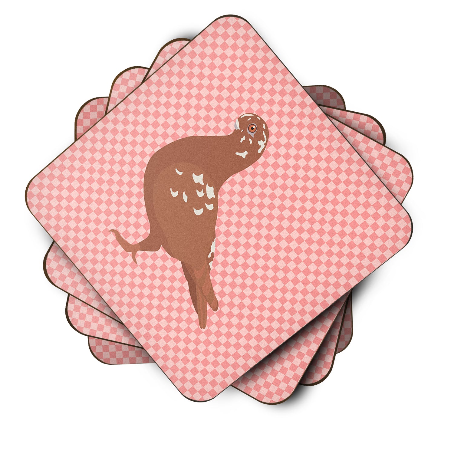 African Owl Pigeon Pink Check Foam Coaster Set of 4 BB7953FC - the-store.com