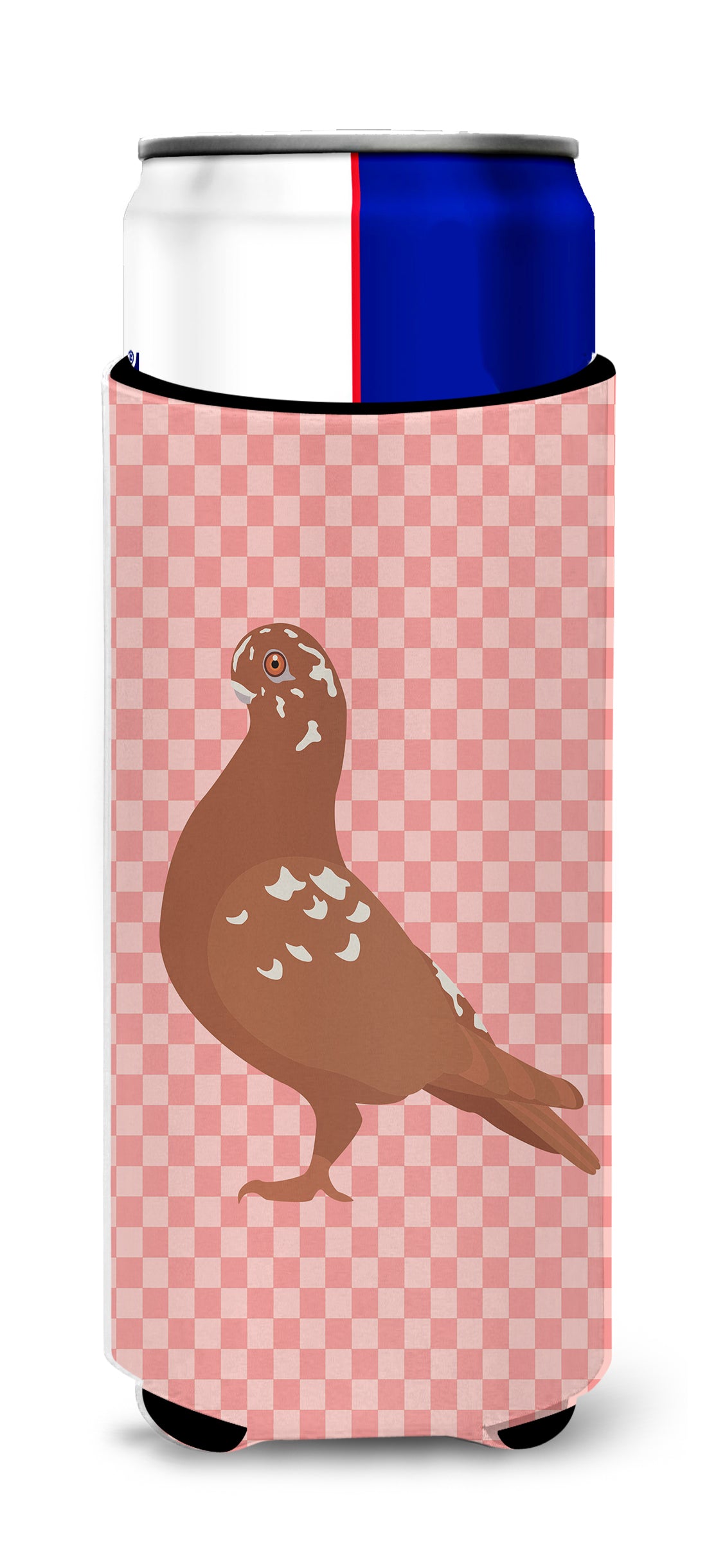 African Owl Pigeon Pink Check  Ultra Hugger for slim cans