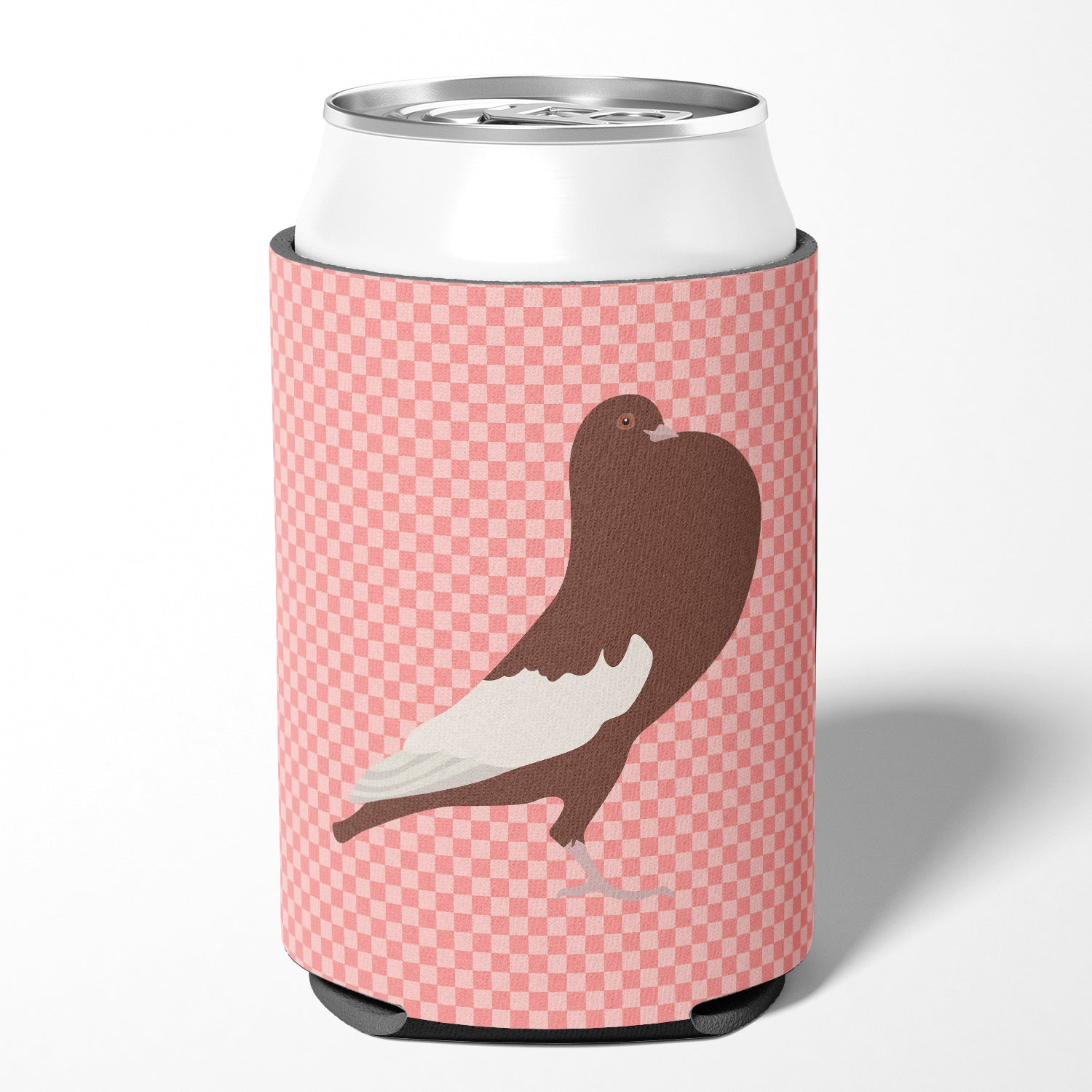English Pouter Pigeon Pink Check Can or Bottle Hugger BB7954CC